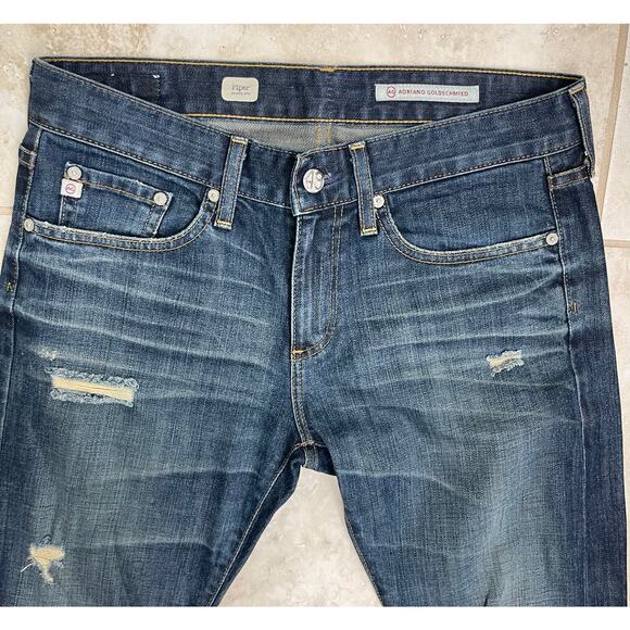 AG Adriano Goldschmied Piper Slouchy Slim 27R denim jeans distressed straight - Picture 3 of 5
